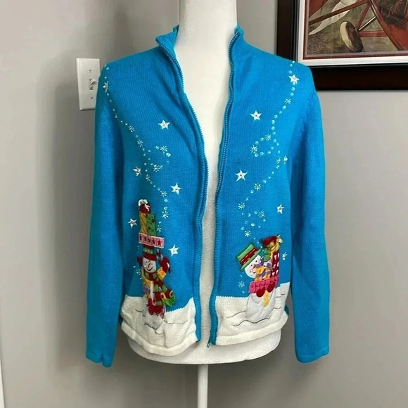 Vintage Heirloom Collectibles Snowman Cardigan Ugly Sweater Christmas Winter - Picture 1 of 4